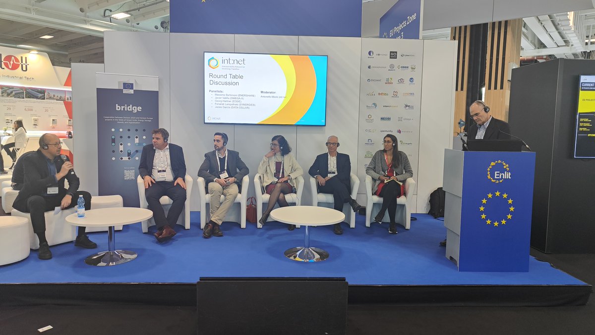 Massimo Bertoncini, project coordinator, presented #Enershare at the int:net session at @Enlit_Europe 2023 and discussed #interoperability, #trust, #datavalue for #EnergyDataSpaces with speakers from Omega X, SYNERGY project, EDDIE, DATA CELLAR EU. More: enershare.eu/enerhare-will-…