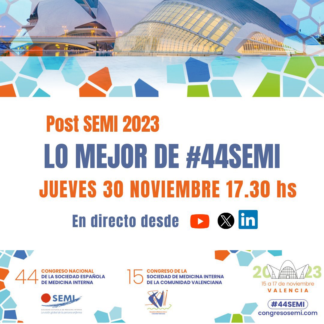oscar_veloso's tweet photo. ‼️ No te pierdas hoy, a partir de 17:30, el #PostSEMI de #44SEMI con los #highlights del 44° Congreso Nac. de @Sociedad_SEMI-15° Congreso @SMI_CV 🏥
📣Síguelo desde el Canal de YouTube, Linkedin y X de la SEMI
📡 🔴 https://t.co/7y3JVfK1GO
#PostSEMI #SEMITuit @evaanyon @olgatgn https://t.co/06O0C5Kb44