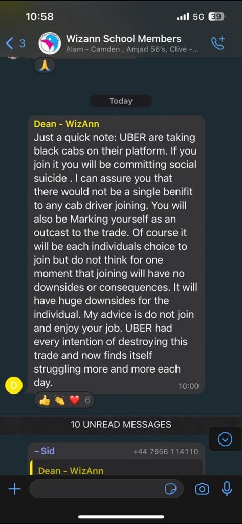 I have to say Dean is spot on here, there is a red line no proper London Cab driver should cross and this is it.
Uber is trying to derail Bullitt 21 the case is in January.
We do not need Uber.