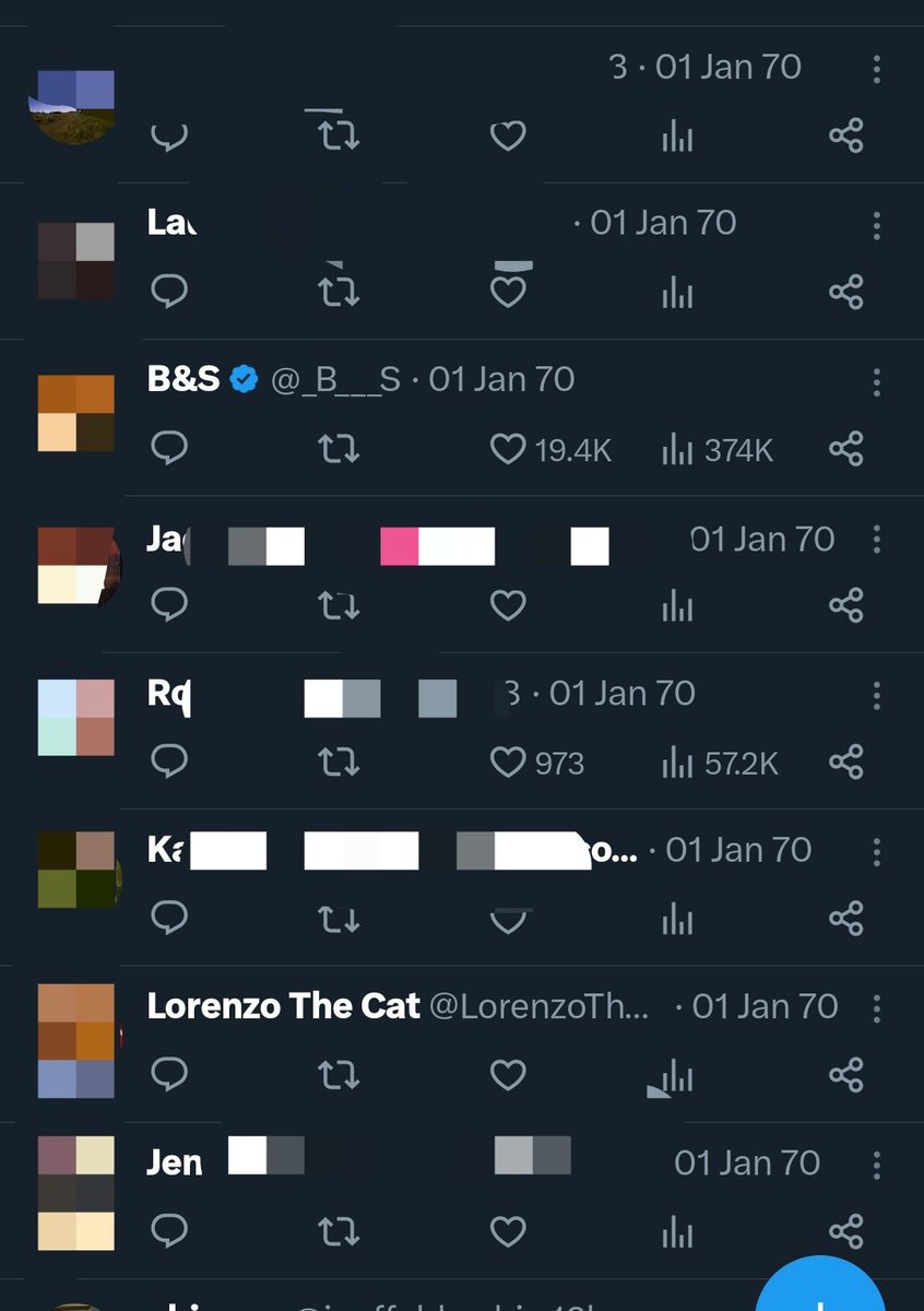 Ms_SammySam's tweet image. I'm seeing a whole block of blank tweets from different people from 01 Jan 70 and I'm so confused.