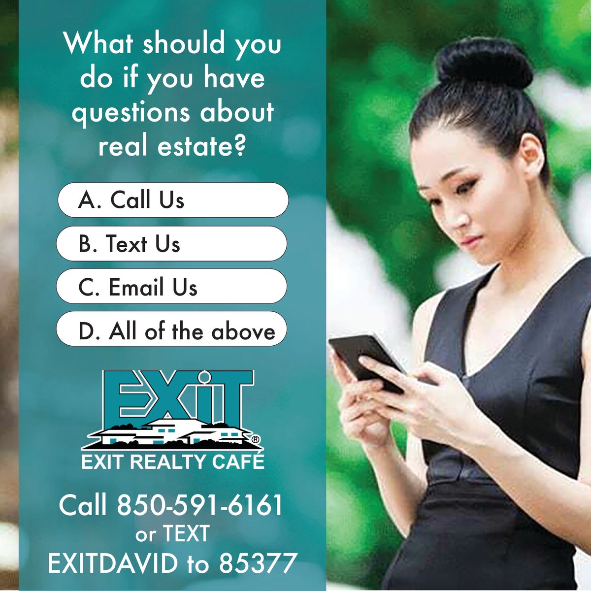 Questions about real estate?
We've got answers!

#EXITCAFE #JOINEXIT #realty #RealEstate #EXITRealty #excellence #change #growth #support #success #bestinclass #advertising #marketing #differentiator #passiveincome #financialfreedom #realestatecareers