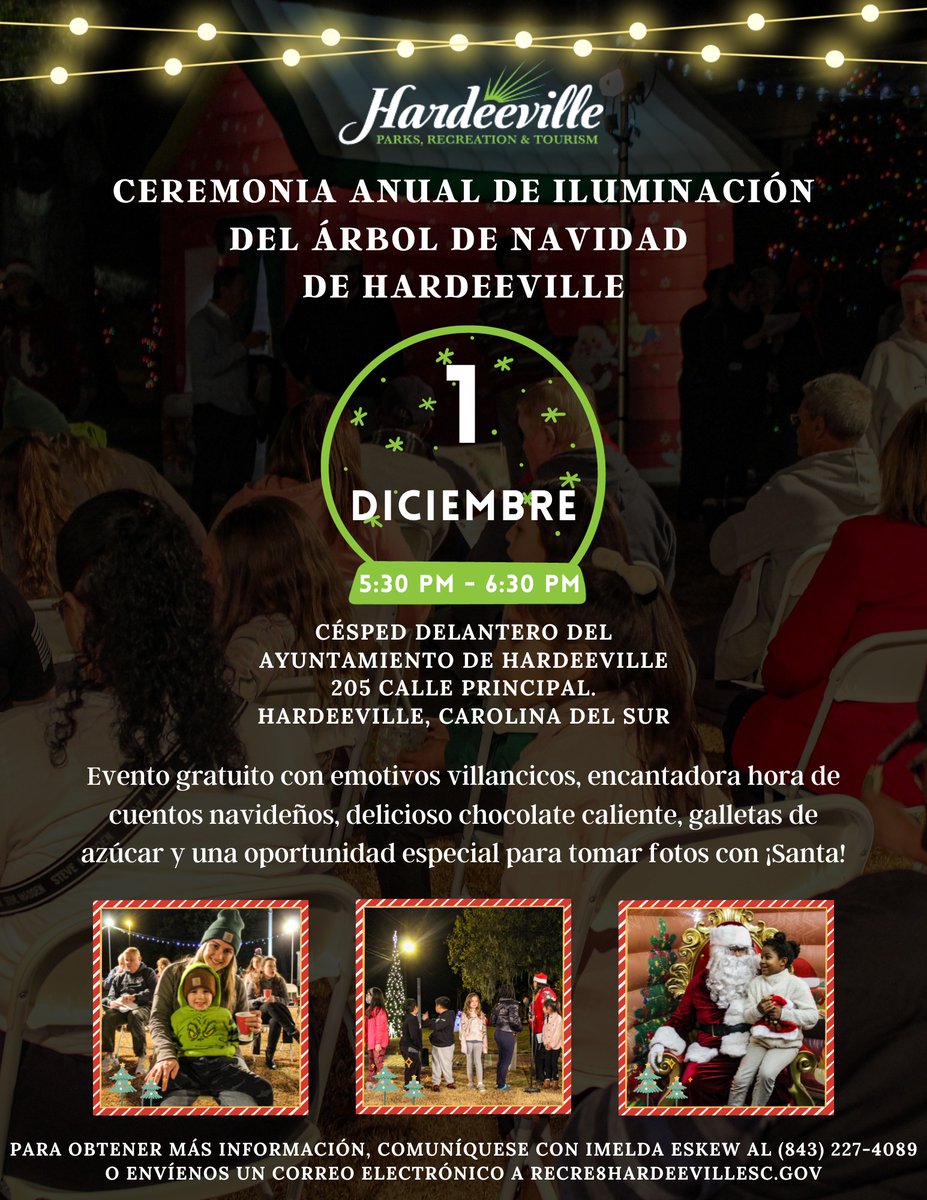 HardeevilleSC's tweet photo. 🌧️🎅 Rain or shine, the countdown is on! Hardeeville Annual Christmas Tree Lighting on December 1st, 5:30 PM - 6:30 PM at Hardeeville City Hall Front Lawn! 
☕️FREE hot cocoa, cookies, a heartwarming Christmas story, festive carols, and a magical meet-and-greet with Santa !🍪📚🎶 https://t.co/XckKqMCuku
