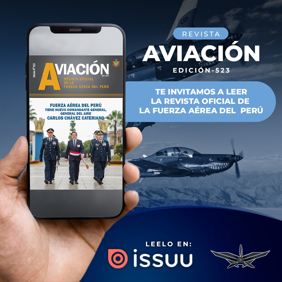 fapperu's tweet photo. El futuro de la mujer en la aviación peruana, la lucha contra el tráfico ilícito de drogas, la FAP en el espacio y otros interesantes temas en la edición N° 523 de la Revista Aviación, te invitamos a disfrutarla desde nuestra cuenta en ISSUU.

https://t.co/w0pdhKjvC5 https://t.co/JU11G9V8jY