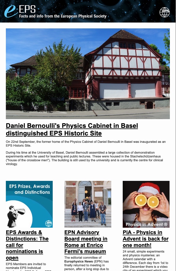 EuroPhysSoc's tweet photo. 📨The November issue of e-EPS is out! Enjoy your reading!
👉https://t.co/9mm2WEcGYx
#EPSHistoricSites #EPSForum2024 #PhysicsInAdvent https://t.co/ZJ0sGA4od0