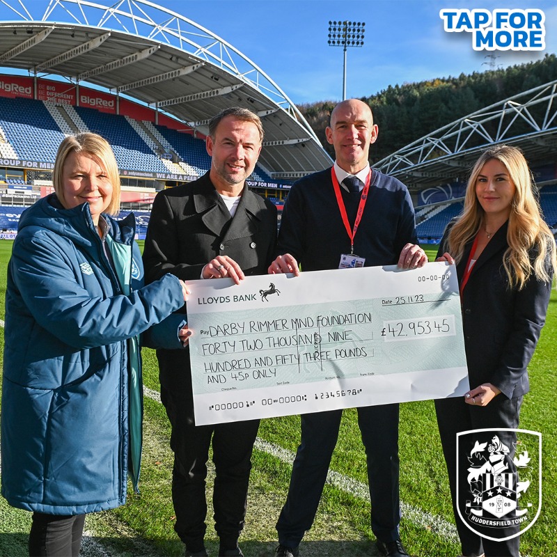htafc's tweet photo. 👏 We are proud to announce that our #MilesForMarcus charity walk raised £42,953.45 for the @DarbyRimmerMND Foundation!

💙 The Club are delighted to honour Marcus Stewart and join him in the fight against Motor Neurone Disease.

#htafc