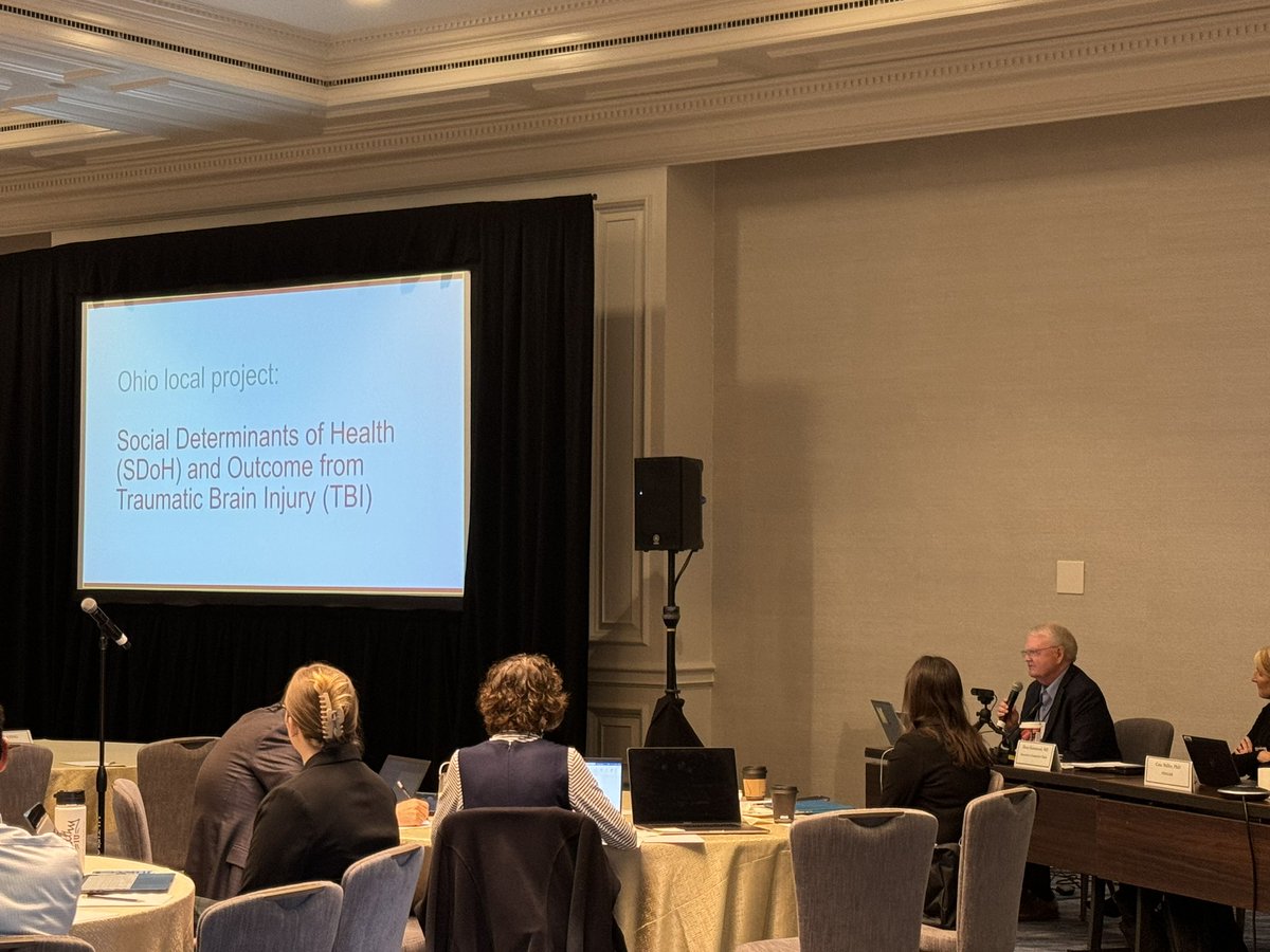 ohiostatepmr's tweet image. Morning session during semi-annual project directors meeting of the #NIDILRR  #TBI Model Systems. @johncorriganosu presenting @ohiobraininjury local research project investigating SDoH on #TBI outcomes.