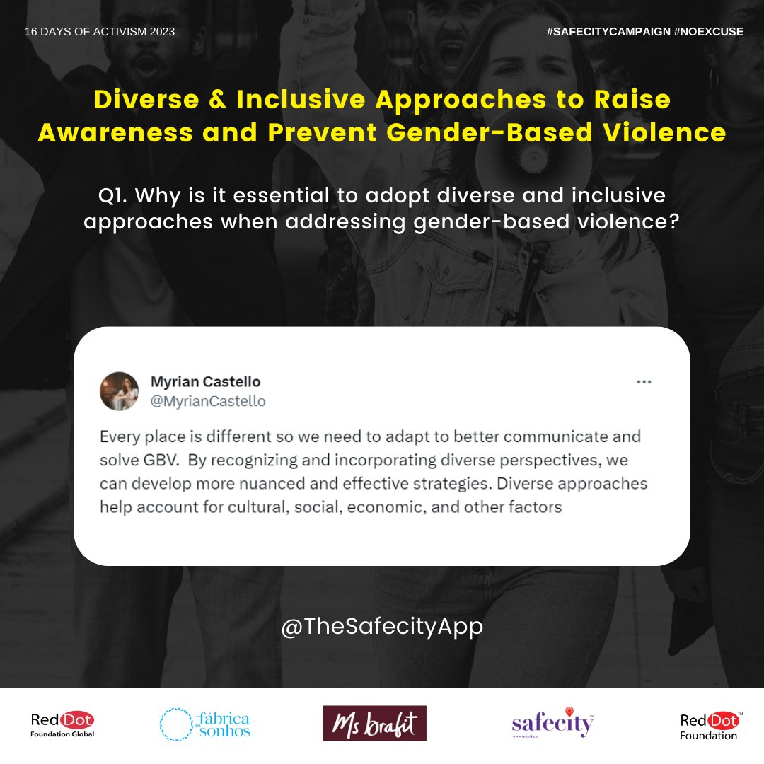 TheSafecityApp's tweet photo. Here’s a recap of our #Safecity chat with Myrian Castello & Nicole Josph-Chin on "Diverse & Inclusive Approaches to Raise Awareness & Prevent Gender-Based Violence".
Access the full recap here: https://t.co/xGin7XsAgq
#NOEXCUSE
#RedDotFoundation
#daysofactivism #unwomen https://t.co/tLDK3VAsaw