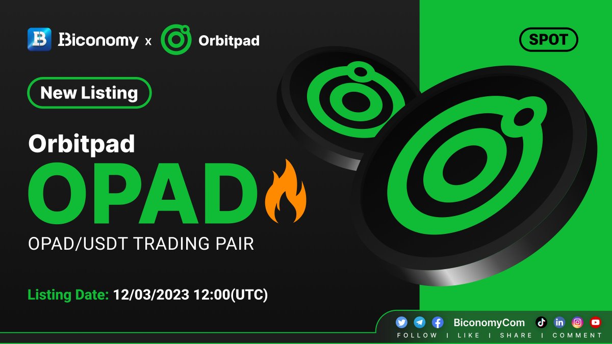 BiconomyCom's tweet photo. ๐ #Biconomy delayed spot trading on $OPAD (#Orbitpad)!๐
Dear Biconomy Users,
The trading feature of #OPAD / #USDT will be delayed, We apologize for any inconvenience caused.
Biconomy will list @orbit_pad and open OPAD / USDT trading pair on 12/03/2023 at 12:00 AM (UTC)
๐๏ธOpen deposit and withdrawal time: 12:00 12/03/2023 (UTC)
Full details๐ https://t.co/wpQpyGZc8K
#Biconomy #BiconomyExchange #BIT #Crypto #Trading #cryptomarket #bitcoin #cryptocurrency #cryptonews #cryptocurrencynews #cryptocurrencies #cryptotrading #listing #memecoin #Orbitpad #OPAD #DeFi #Launchpad