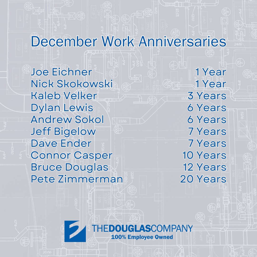 We would like to thank our associates for their contributions to The Douglas Company. You should be proud of what you have accomplished this past year – we sure are! #workanniversary