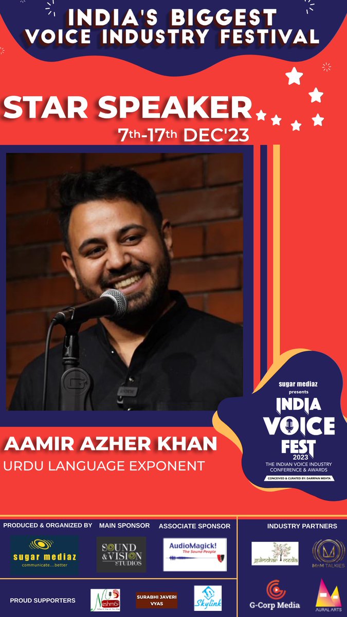Meet Aamir Azher Khan, Urdu language exponent and our star speaker at India Voice Fest 2023!

Get your delegate pass for India’s biggest voice industry festival!

indiavoicefest.com
