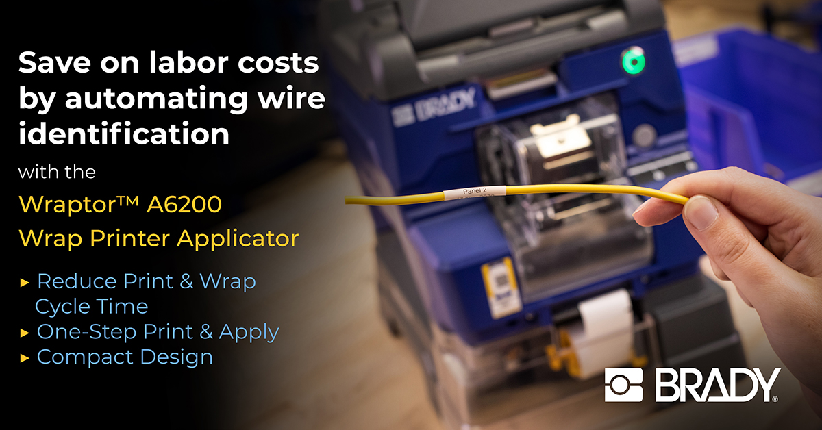 The Wraptor™ A6200 Wrap Printer Applicator prints and wraps cables in seven seconds. Compact and lightweight, this printer is ideal for smaller workspaces and can help offset labor costs. Learn more: iewc.info/3Gl8Hzx
*Sponsored by Brady