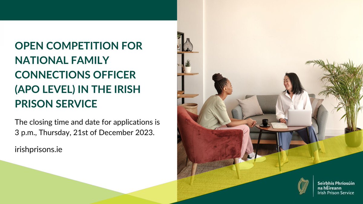 The Irish Prison Service is now recruiting for the following role: National Family Connections Officer. For further information please visit our website: irishprisons.ie/open-competiti…