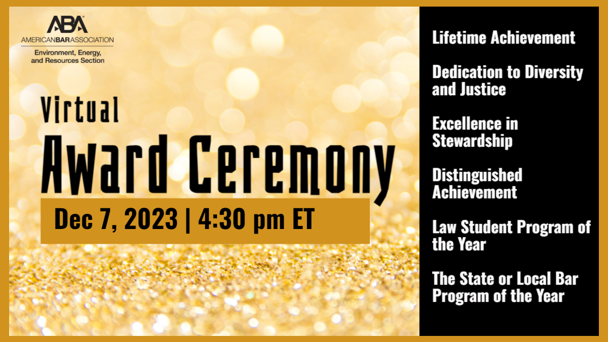 Join us as we honor our 2023 award recipients: Lifetime Achievement, Dedication to Diversity &amp; Justice, Excellence in Stewardship, Distinguished Achievement, Law Student and Bar Programs of the Year. After the awards, meet the winners in breakout rooms.  ow.ly/rWG450Q3JUl