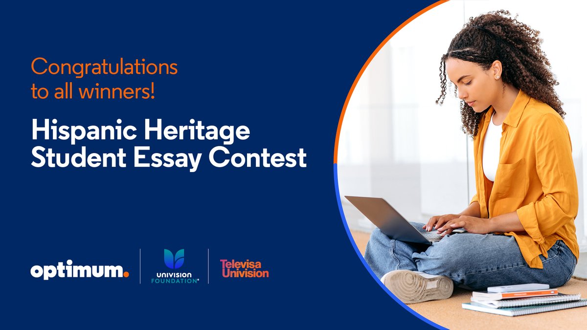 optimum's tweet photo. Congrats to Nydia C., Ginelle M., Citlally D. and Rachel Z., the winners of the 2023 Hispanic Heritage Essay Contest!  Learning about your stories and how you stay connected with the Hispanic Culture was so inspiring. Visit https://t.co/oFi55gO8aV https://t.co/KKcORFD8ci