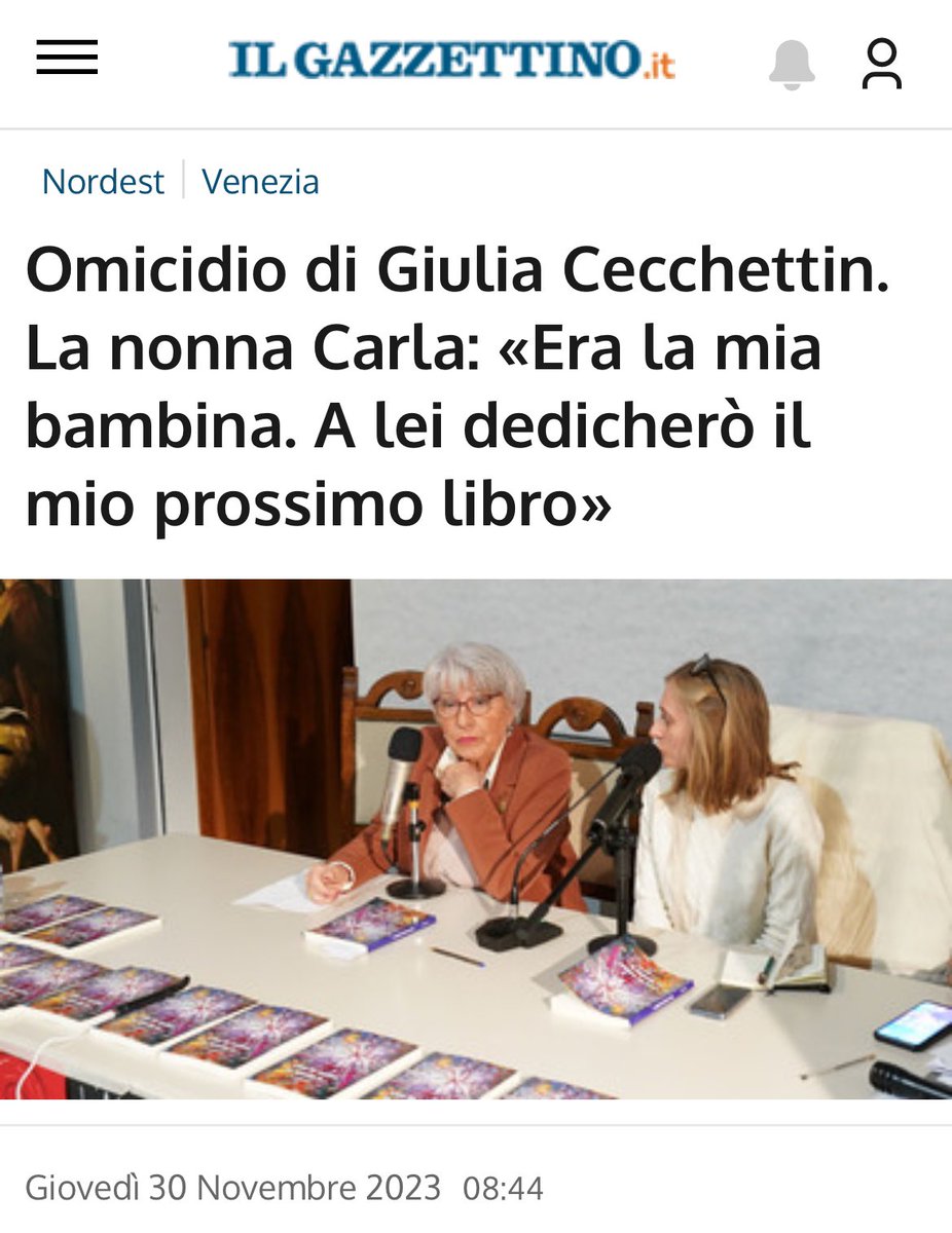fratotolo2's tweet photo. La nonna di #GiuliaCecchettin ha presentato ieri il suo libro: la ragazza non è ancora stata seppellita. https://t.co/kJGHExXLZl