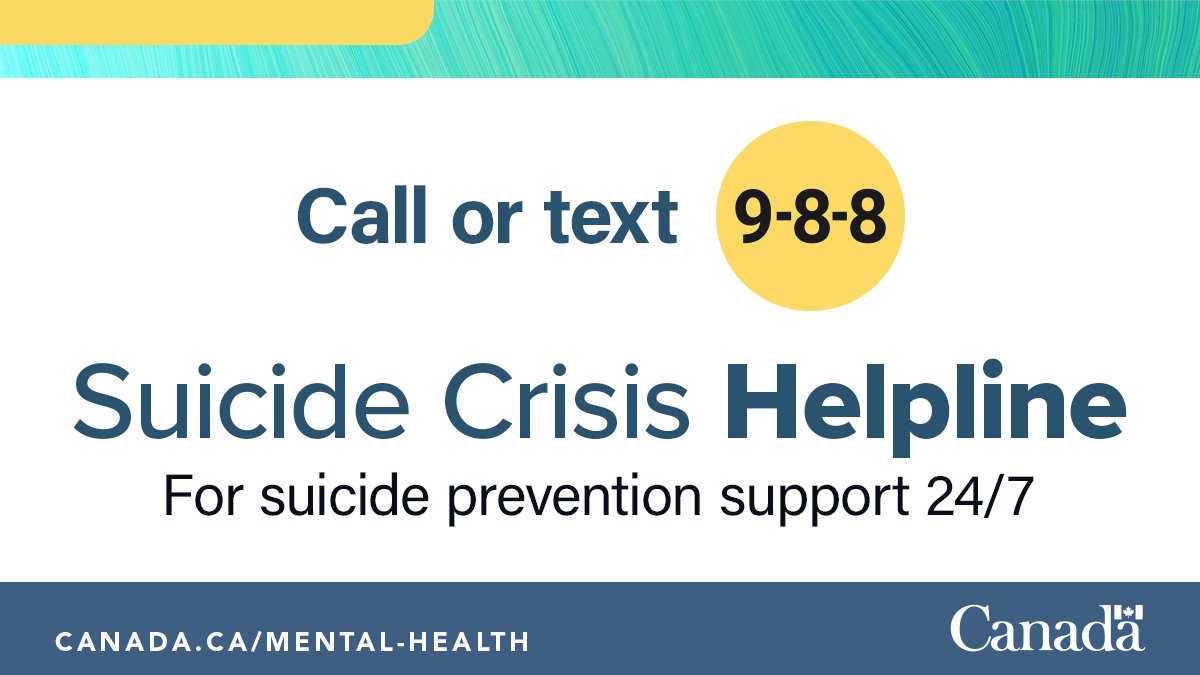 The #GoC with @camhnews are proud to announce the launch of 9-8-8: Suicide Crisis Helpline across the country. This easy-to-remember number will connect anyone in Canada to free 24/7 #SuicidePrevention support by phone and text. ow.ly/CP4350QcSwe #988Canada