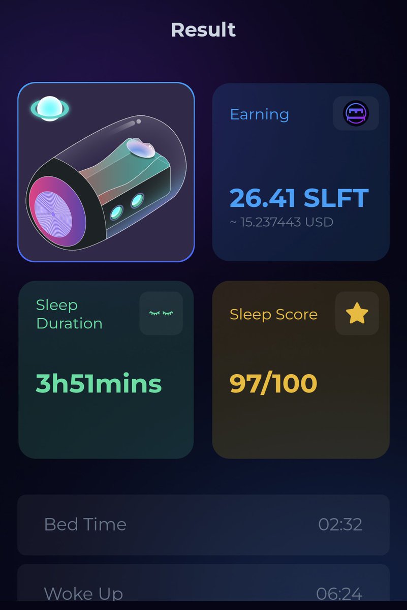 スコア: 97
ベッド:2台
獲得SLFT:26.41
リペア:10.6128
利益:15.8(1185円)
レベル上げがんばろっ

#SleeFi #SleepToEarn
