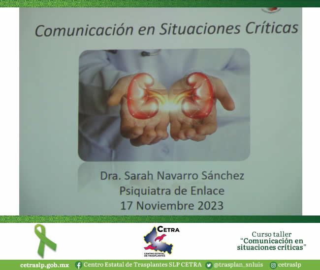 trasplan_snluis's tweet photo. El día 17 de noviembre se realizó el Curso taller "Comunicación en situaciones críticas" dirigido a Coordinadores hospitalarios de donación del estado y con la finalidad de mejorar la calidad de la entrevista con las familias donadoras.

#LaVidaVivelaDespuesDonala #SLP https://t.co/xhimzQIpQs