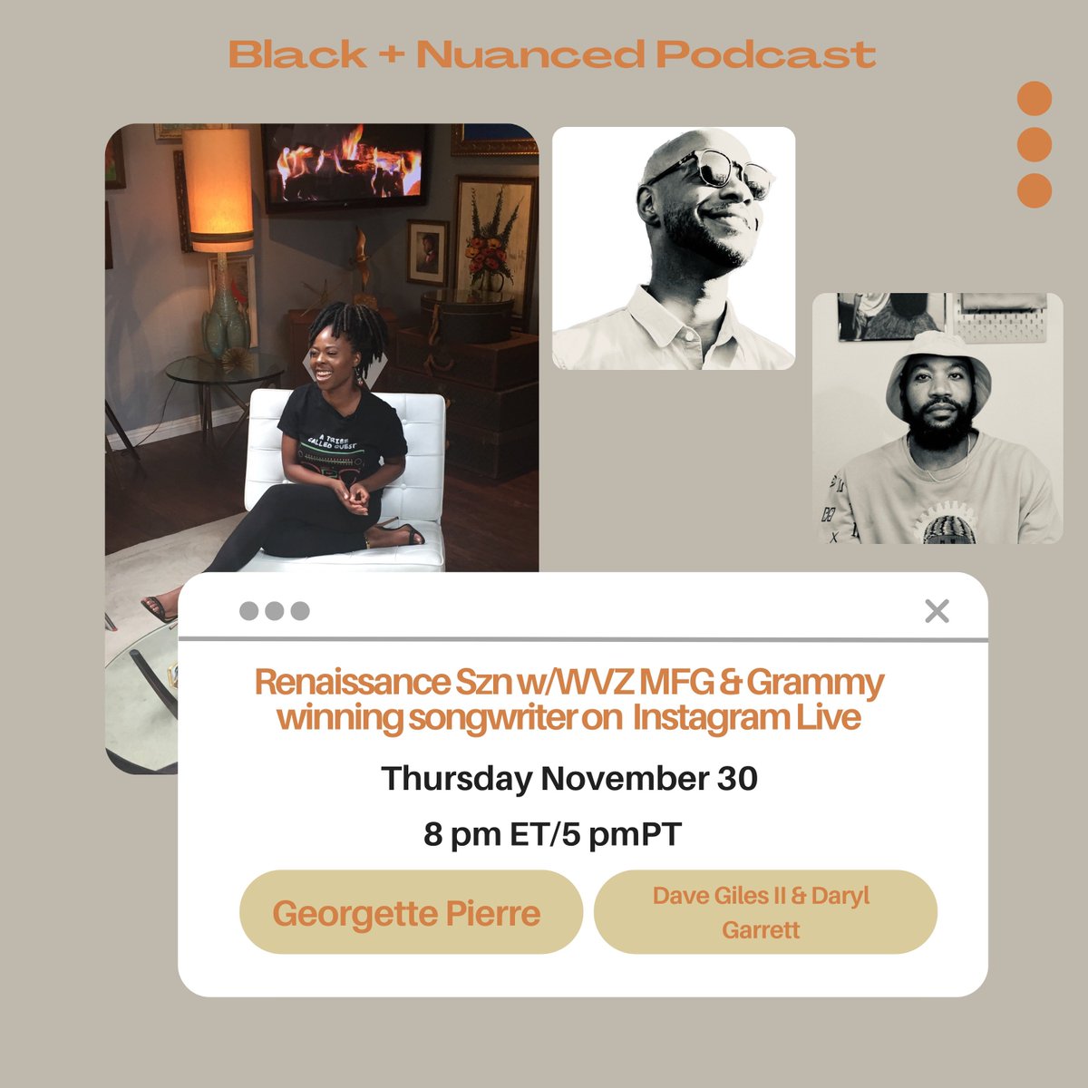 ICN_DJ's tweet photo. Tonight on Instagram @georgette will be joined by Grammy award winning writer @DaveGilesII and @DGtheEnigma of @wvzmfg.

They’ll definitely talk about #RENAISSANCETHEFILM out tomorrow so get ready! https://t.co/3msMuHUhS6