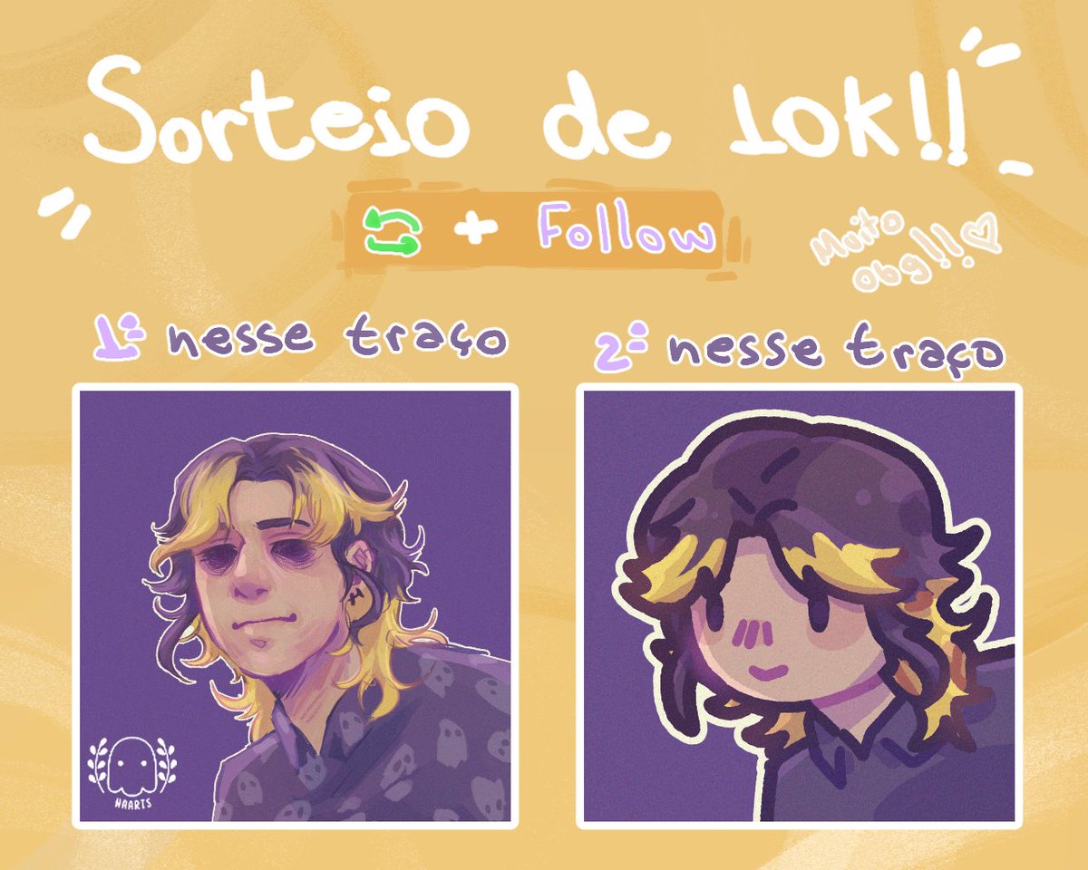 Ninguém pediu mas eu tinha prometido, então pra só agradecer pelos 10K (atrasado) toma um 
✨𝙎𝙊𝙍𝙏𝙀𝙄𝙊 𝘿𝙀 𝙄𝘾𝙊𝙉!!!✨
 
O 𝟭º sorteio vai ser um icon  no meu traço padrão msm e o 𝟮º no chibi

PARA PARTICIPAR:
- Estar me seguindo
- Dar Rt nesse tweet

[Acaba 07/12]💛