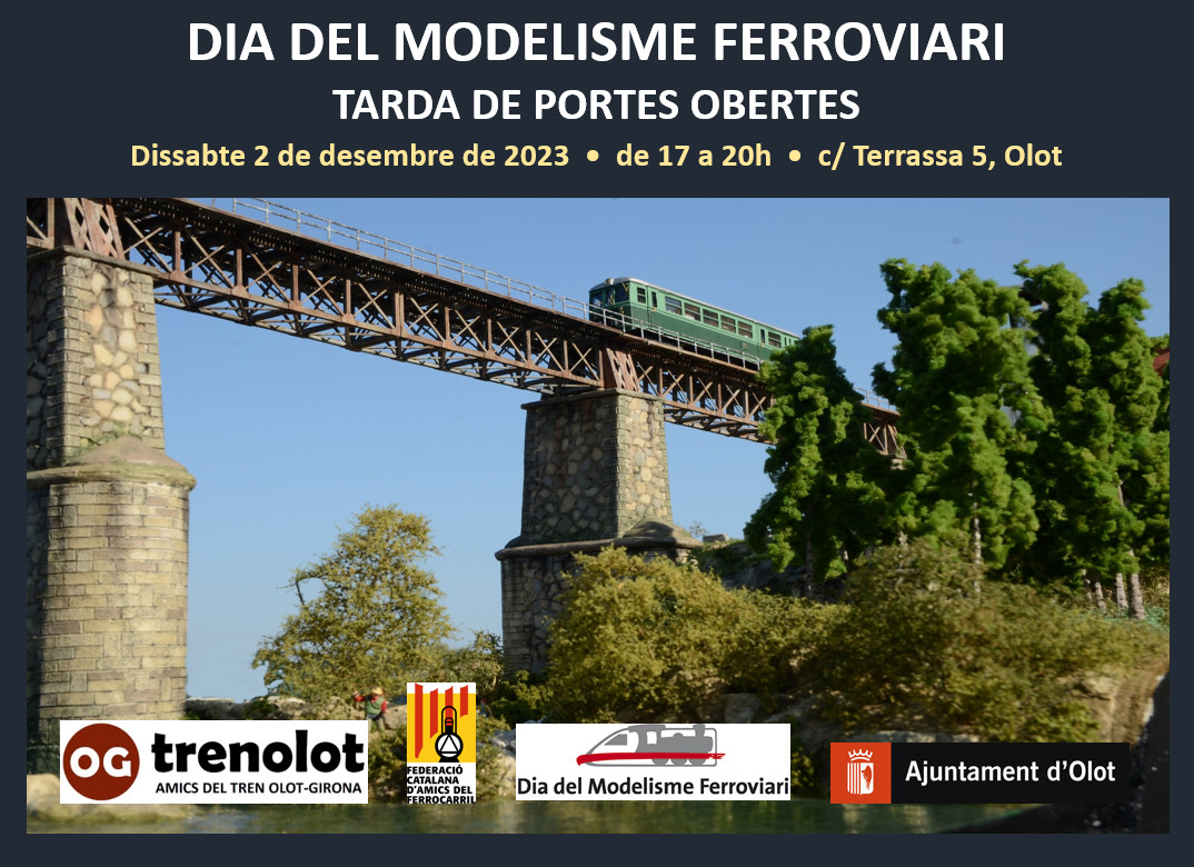 trenolot's tweet photo. ▶️ Dia del Modelisme Ferroviari 
🔴 Tarda de portes obertes
📆 Dissabte, 2 de desembre de 2023
⏰ De 17 a 20 hores
📌 Local social: c/ Terrassa, 5, Olot
🚂🚃🚃 Amics del Tren Olot-Girona
@fcaf_cat @Olotuit @OlotCultura #Olot #Garrotxa #trenolot @PepBergaVayreda https://t.co/6YINNJdj8X