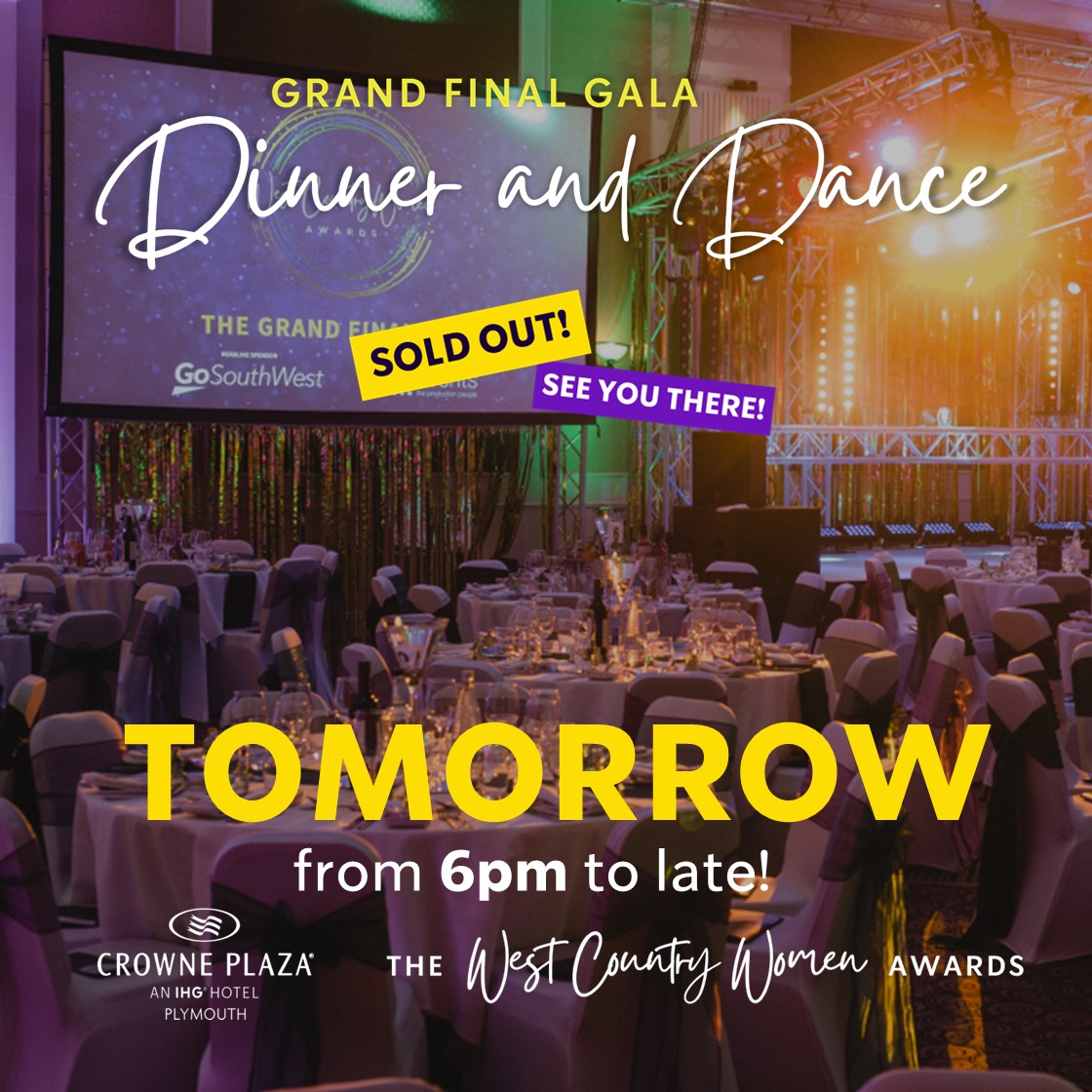 The Grand Final Gala Dinner & Dance is TOMORROW!! 🎉 We are so excited to be holding this event for the West Country Women Finalists - Good luck to you all, you're all amazing and all Winners for getting this far... 👏 Thank you to our amazing sponsors and supporters, without