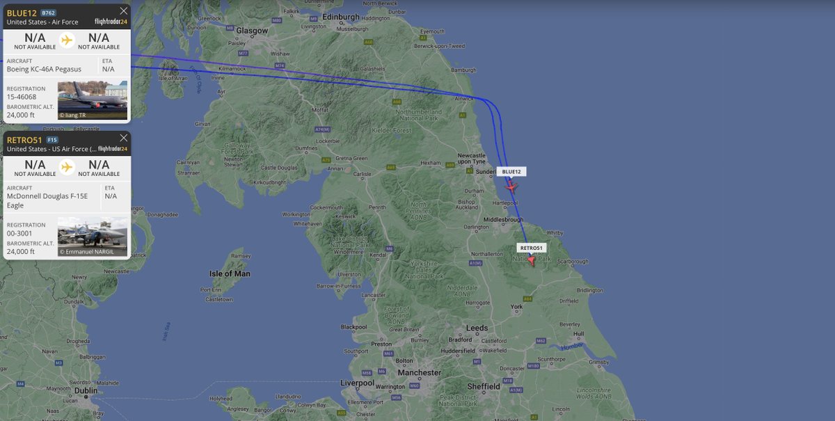 alternativewip's tweet image. #USAF KC-46A pegasus / F-15E on the flight radar, heading south a long the east coast of the uk. #BLUE12 #RETRO51