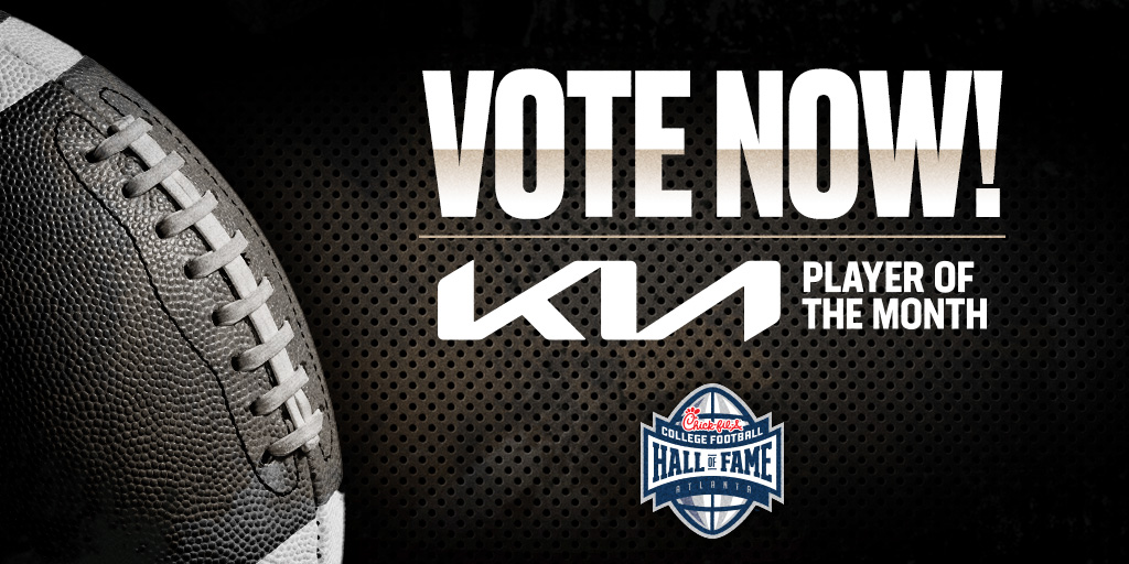 cfbhall's tweet photo. It's time to cast your vote for the November @Kia Player of the Month! Congratulations to each of these nominees for their outstanding performances this month! 🏈 #VoteNow #KiaPlayeroftheMonth #CollegeFootball #CFBHALL https://t.co/WBkuXS7WMC