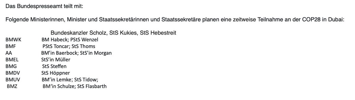 Klimaschutz ist, wenn 1 Bundeskanzler, 4 Bundesminister und 11 (!) Staatssekretäre nach Dubai fliegen, um dort zeitweise an der #COP28 teilzunehmen. 🤦‍♂️ @welt