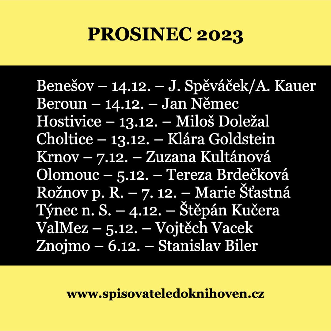 Literární setkání v knihovnách pokračují i v adventu. Těšíme se, že si najdete čas a navštívíte některé z nich.