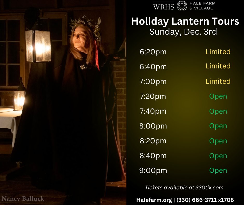 Be a part of opening weekend of Holiday Lantern Tours!

We still have availability for Sunday, December 3rd.

Tickets: 330tix.com/events/holiday…