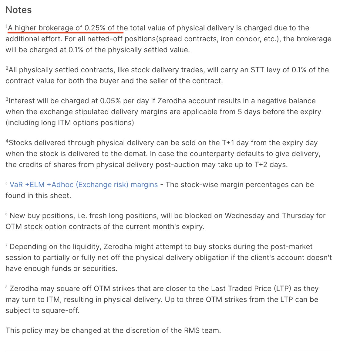 Anirbban's tweet photo. A rough calculation for illustration purpose:

So in the given example of 2400 CE of Reliance, if it goes for "Physical Settlement" and further "Auction" process a potential loss could be -

20 x 2400 / 100 = 420 x 250 (lot size) = 1,05,000

As the settlement price could be as high as (2400 + 420) = 2820, which lead more than 1 Lakh loss.

Also the brokerage will be charged -  
(.25% of contract value)

2820 x 250 x .0025  = 1762

A risk of 1.6 Lakh.

#PhysicalSettlement #Auction