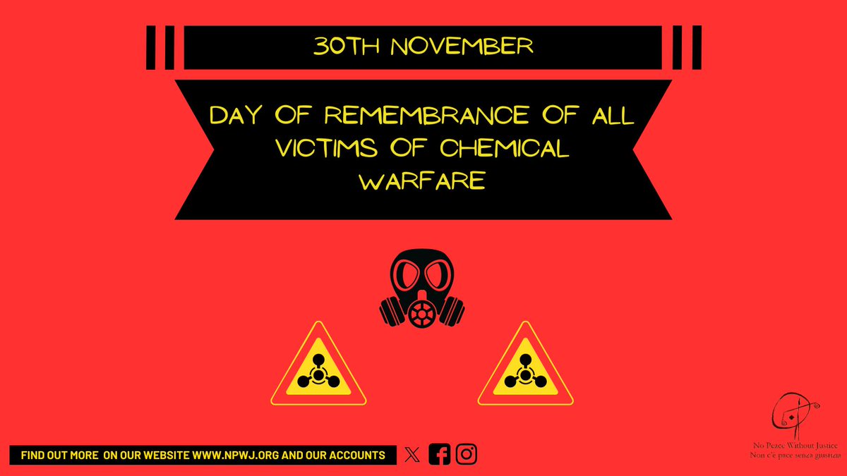 Today, November 30th, is the worldwide Day of Remembrance of all Victims of Chemical Warfare. NPWJ stands by all the victims and survivors of chemical warfare, and against the use of chemical weapons. If you want to find out more follow our accounts or check out our website.