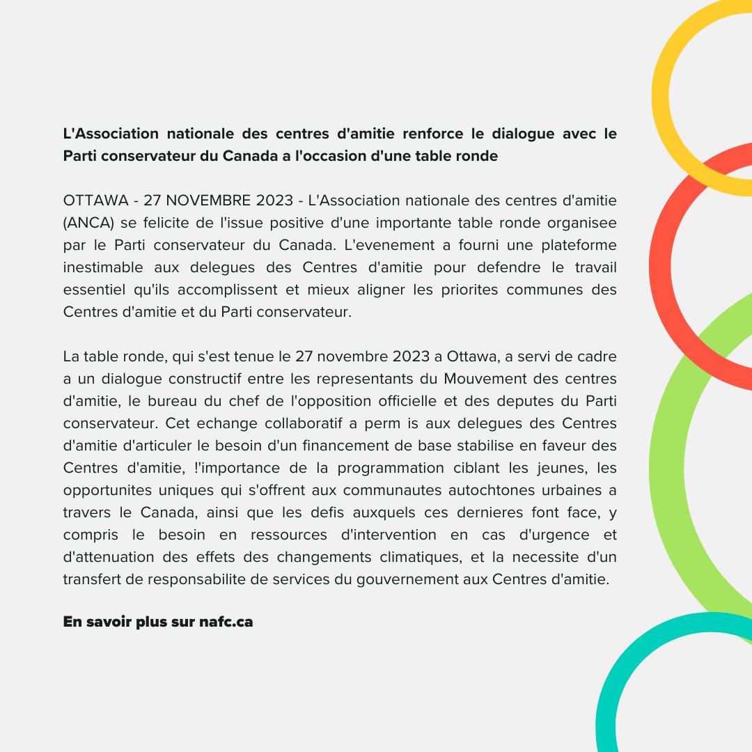 Media Release: The NAFC Strengthens Dialogue with the Conservative Party of Canada Read more here: ow.ly/KFc450QcX54 -- Communiqué de presse : L'ANCA renforce le dialogue avec le Parti conservateur du Canada Lire ici : ow.ly/2gy150QcX53