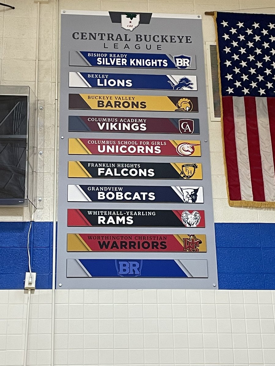 The Bishop Ready Gymnasium has a new banner as we get ready to start the basketball season tomorrow against Bexley. JV girls at 5:30 and varsity at 7pm. Go Knights!!