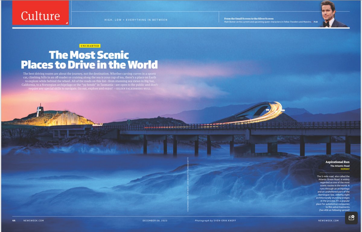 Sometimes it’s not about the destination, it’s about the journey. My latest for @Newsweek magazine is a four-page spread featuring the best driving roads in the world. Read online: newsweek.com/2023/12/08/its…