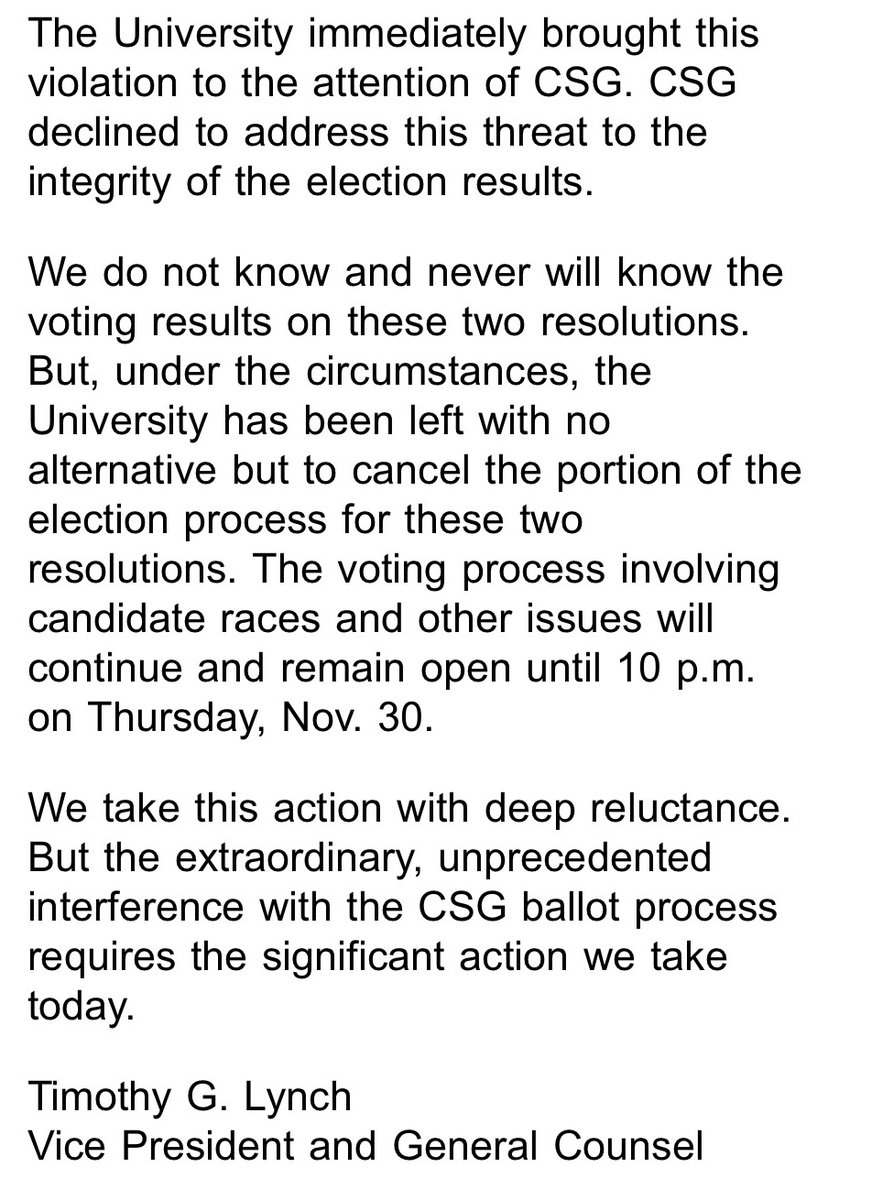 Outside donors contributing an average of $500+ a piece to a *student* election was fine but emailing *students emailing students* about a *student* election was a bridge too far?