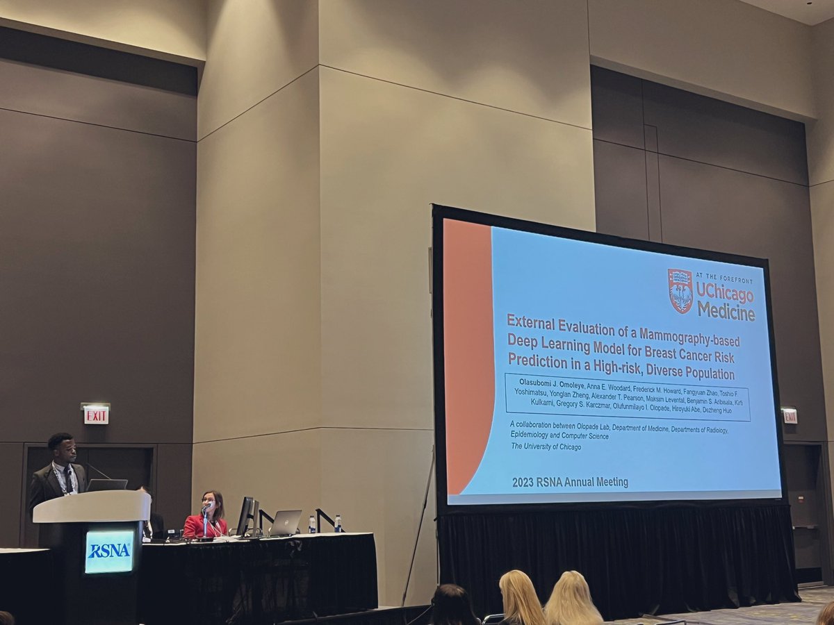 o_subomi's tweet image. Thrilled to have given my first #RSNA Oral Presentation yesterday. Grateful for the mentorship and support from Dr. Abe Hiroyuki, @folopade, @EpibioHuo, @foozlefoo  @UChicagoRADS @UCCancerCenter 

Honored to have met inspiring leaders in #BreastImaging #ImagingAI #RSNA23