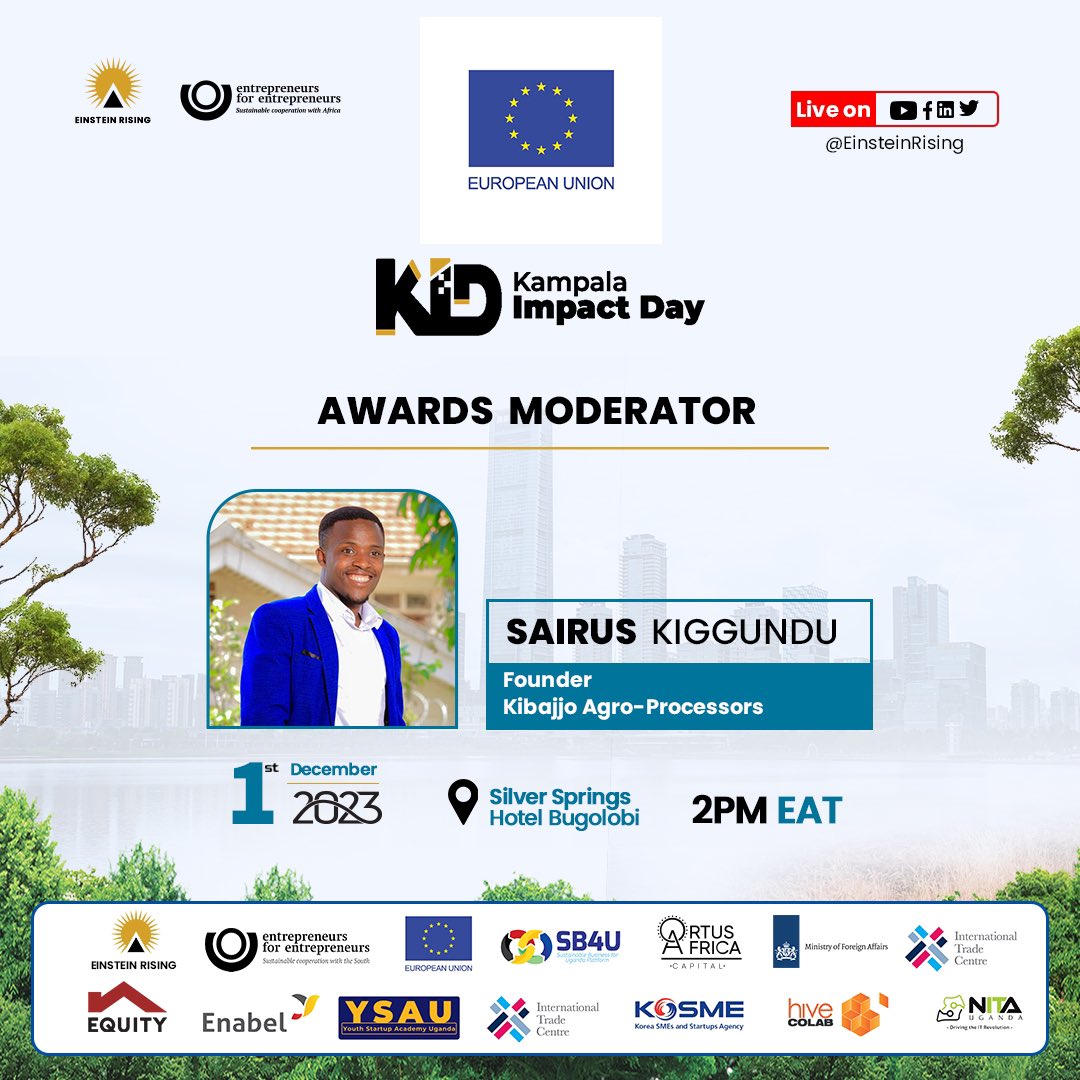 KibajjoBoy's tweet photo. 1/2
Get ready for #KID2023 happening tomorrow! The @KibajjoBoy is absolutely thrilled to be the official host for the #Ecopreneur Awards, one of the most exciting segments of this year's Kampala Impact Day.
#YourModerator #ScalingClimateAction #YouCantMissTheVibe https://t.co/sxdYvO5V3W