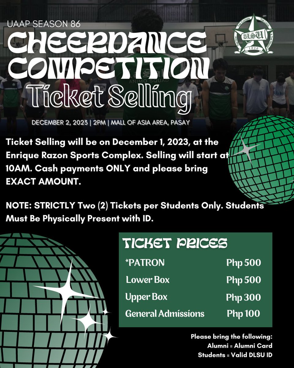 DLSUAnimoSquad's tweet photo. Cβmon, Lasallians, LETβS GET LOUD!
Come join the rhythm this December 2, 2023 at the SM Mall of Asia Arena.
Visit us on December 1, 10:00AM at the 2nd floor of Enrique Razon Sports Complex
#UAAPSeason86
#DLSUReallyWantIt
#LSGetsLoud https://t.co/r6FZcXiO4w