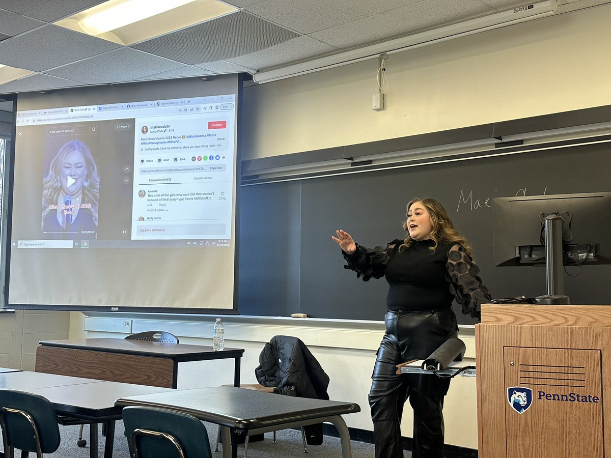 ProfNichols's tweet photo. Thank you @MariaCadeTV for sharing your amazing journey with @PSUBellisario @penn_state students. @TheBEACHWAVER @WTAJnews @tiktok_us #PSUPR372 https://t.co/1qVuWEuBh3