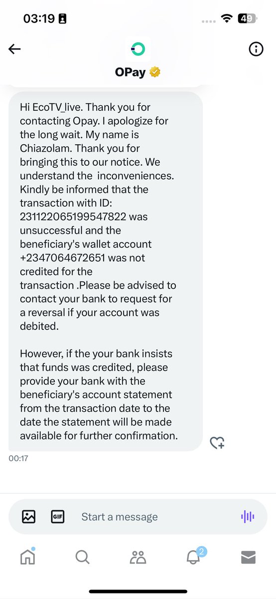 ecotv_live's tweet photo. @palmpay_ng Reverse my money @palmpay_ng please. The transaction failed according to  @OPay_NG 
@NDICNigeria please kindly intervene.
This is taking longer than expected @palmpay_ng @NDICNigeria https://t.co/Td0LuQ1jG0