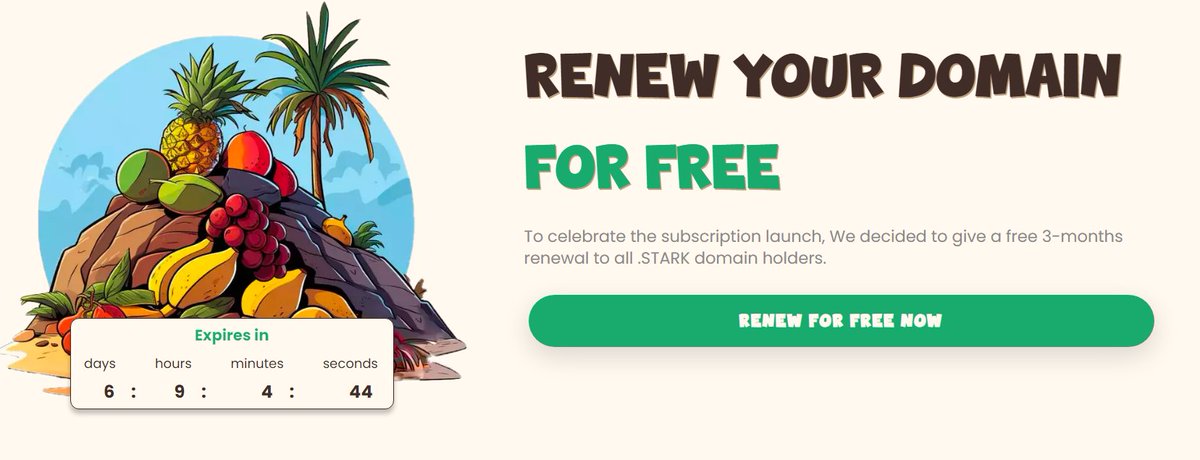 starknet上域名的福利来了，距离截止时间还有6天多一点，可以免费续期3个月。<a href="/Starknet_id/">Starknet.id</a>
