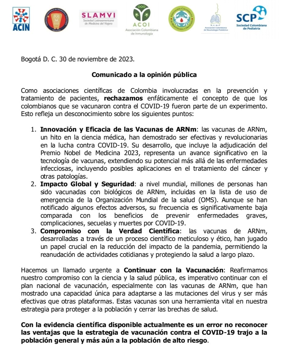 acinnacional's tweet photo. Comunicado desde las asociaciones científicas @SocPediatria  @fecolsog @achoHematoYOnco @inmunoacoi  @camachomgerman @DrAJRodriguezM  acerca de las vacunas de Covid-19 https://t.co/8GIWdPY8K1