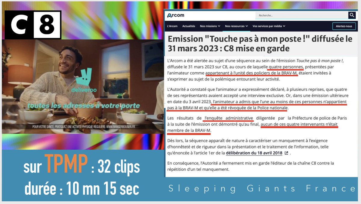 slpng_giants_fr's tweet photo. Bonjour @Deliveroo_FR ,
Voulez-vous lier votre image avec celle de #TPMP en y passant des pubs ?
C'est l'émission la plus sanctionnée pour des manquements graves à la déontologie, pour insultes, homophobie ou sexisme, et qui plonge tous les jours plus profond dans l'ignoble… https://t.co/GbP9Sb734b
