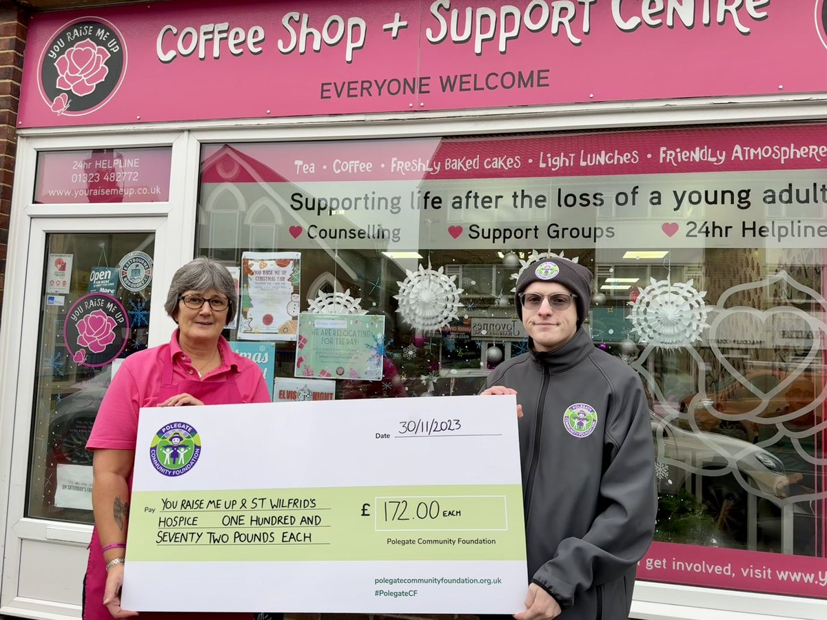 PolegateCF's tweet photo. Earlier today we presented a cheque to both St Wilfrid's Hospice and You Raise Me Up for £172.00 each. This was raised by from our Charity raffle at our our Chistmas Gift Market, last week! 

#PolegateCF https://t.co/DOhWWgCAU7