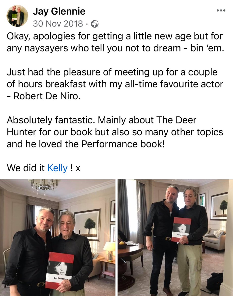 JayAGlennie's tweet photo. Five years ago today I met Robert De Niro for the first time working on our first book together on the making of The Deer Hunter.

A life changing moment that continues to reverberate to this day. 

Thank you for your trust and friendship Bob. 

@Tribeca https://t.co/zRORZn3QwZ