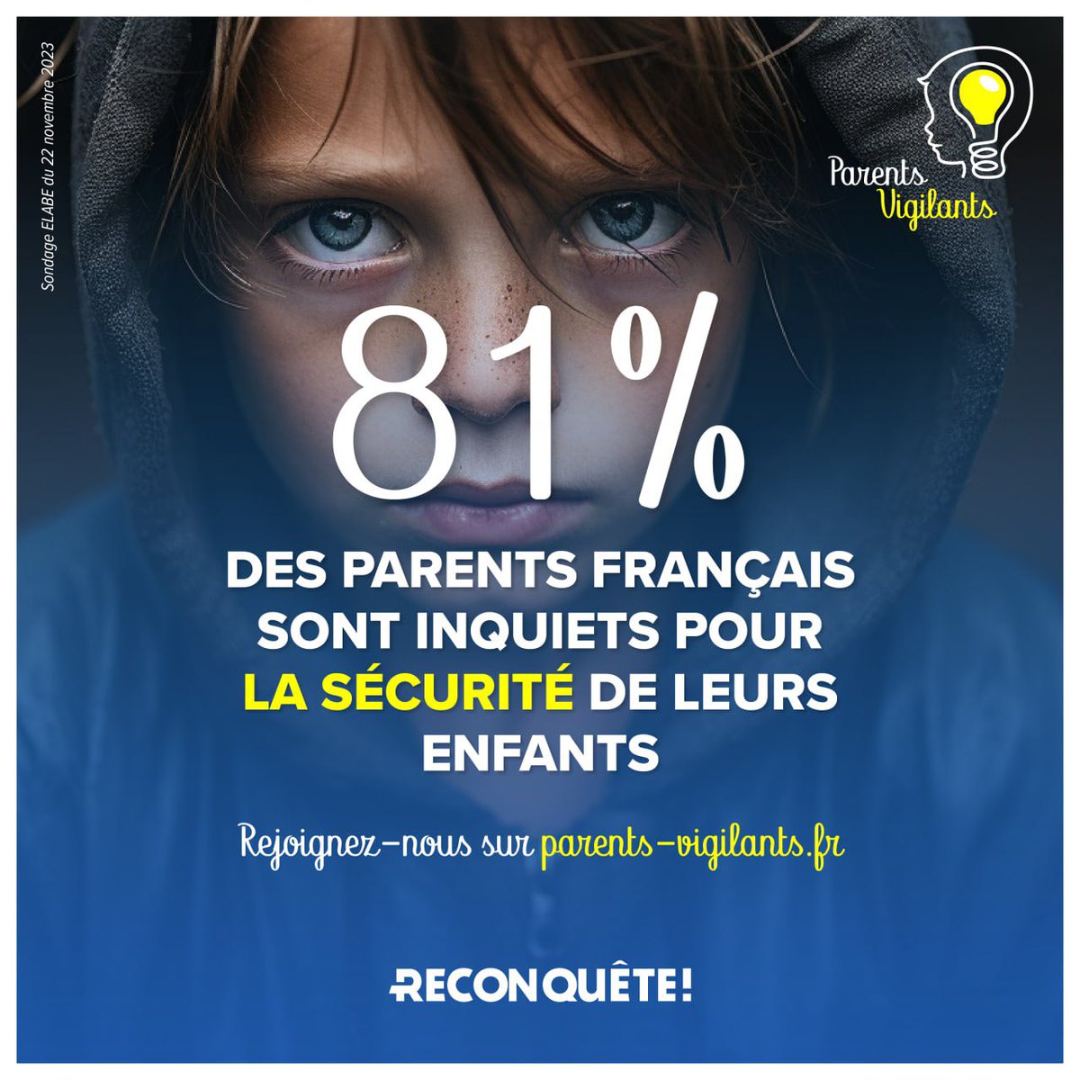 🟡 81 % des parents veulent plus de sécurité pour leurs enfants ! 

À l’école la sécurité des élèves est une priorité et est essentielle pour un bon apprentissage. 

👉 Rejoignez-nous pour protéger vos enfants : protegeons-nos-enfants.fr