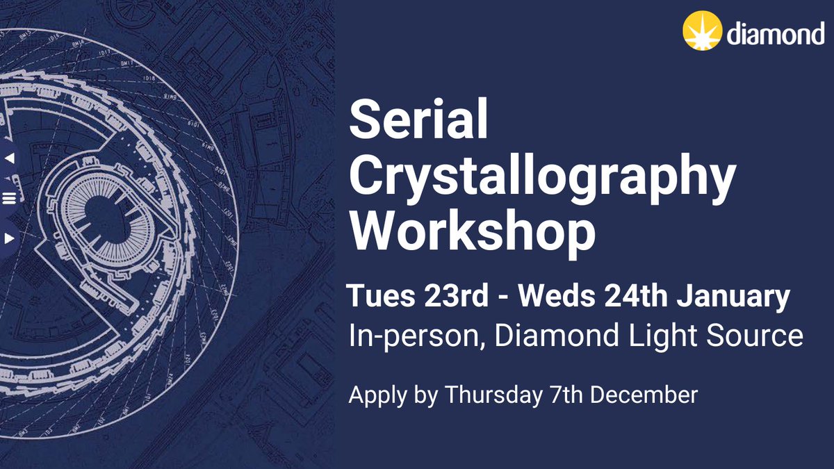 We are hosting a Serial Crystallography Workshop on 23rd-24th January 2024. We will be announcing our list of speakers soon. ⏰ Apply here before Thursday 7th December to secure your spot. ⬇ fs3.formsite.com/DiamondLightSo…