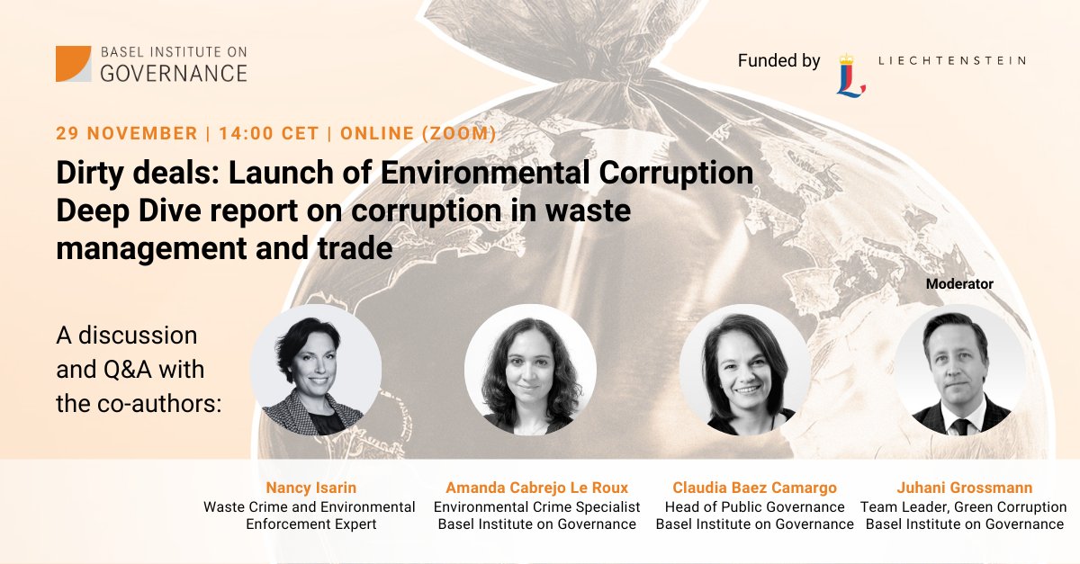 Missed the launch of our new report on #corruption in #waste management and trade?

📺 Catch up with the recording: youtube.com/watch?v=BxwFp4…

📃 Or a short summary: baselgovernance.org/blog/new-insig…

Featuring the co-authors Nancy Isarin @Ambiendura, Claudia Baez Camargo @ClaudiaBaezCam1